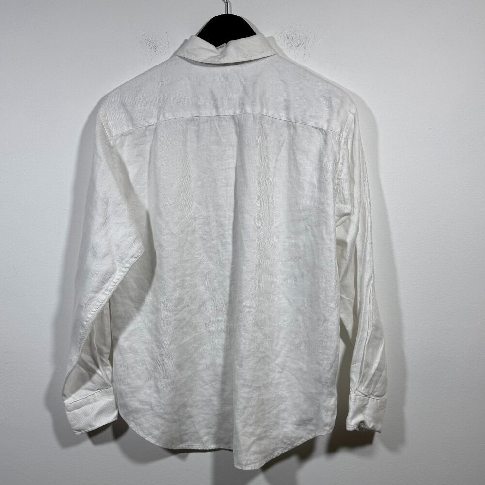 Lauren Ralph Lauren Women’s Button Up Shirt White Linen Crest Sz 10 Preppy - Picture 4 of 5